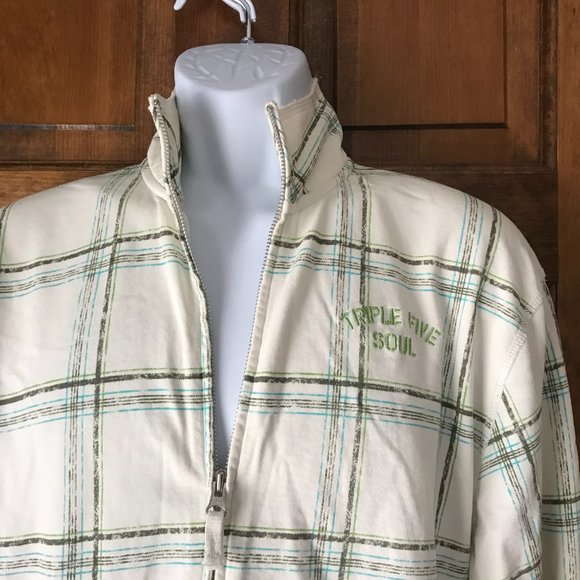 Triple Five Soul Natural White w/Gray & Teal Windowpane Plaid Zip-Up Jacket XL - Picture 5 of 13